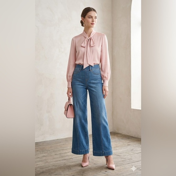 SPANX Denim - SPANX Seamed Front Wide Leg Jeans In Vintage Índigo Wash